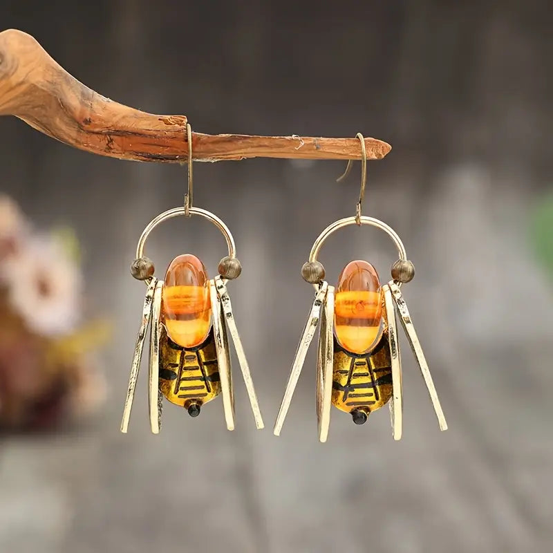 Bee Amber Glass Earrings🐝