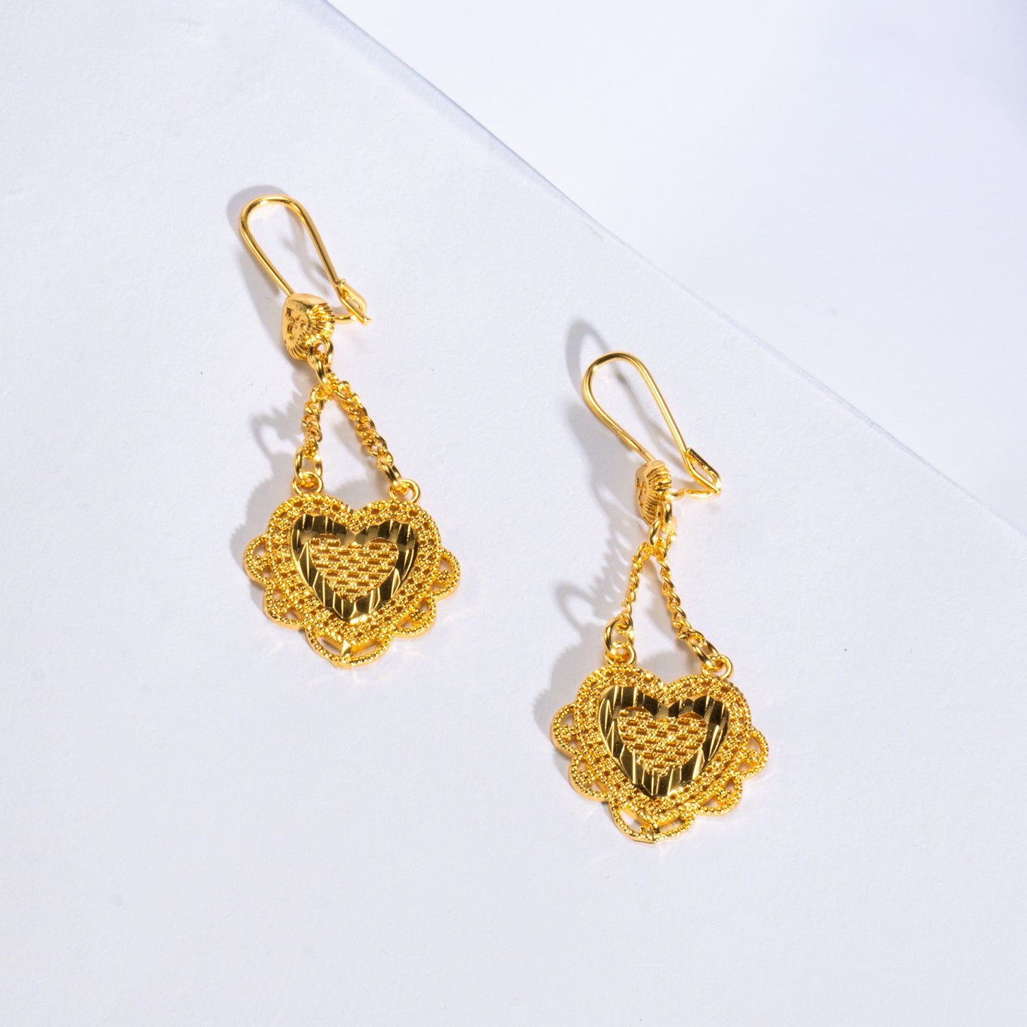 24K gold plated jewelry bride love jewelry set heart-shaped necklace earrings two-piece set