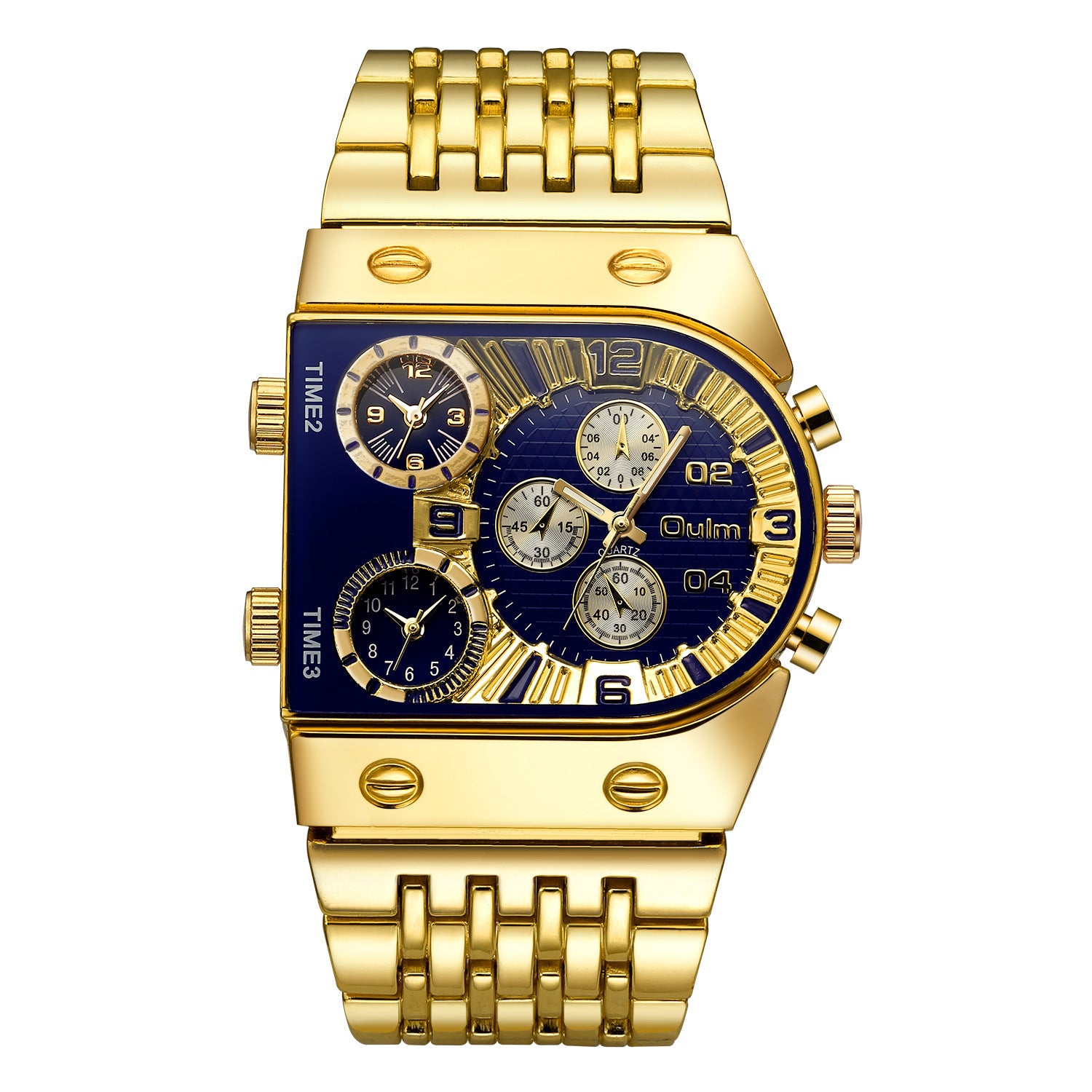 New multi-time zone large dial luminous men's watch steel band casual multi-function watch 1011
