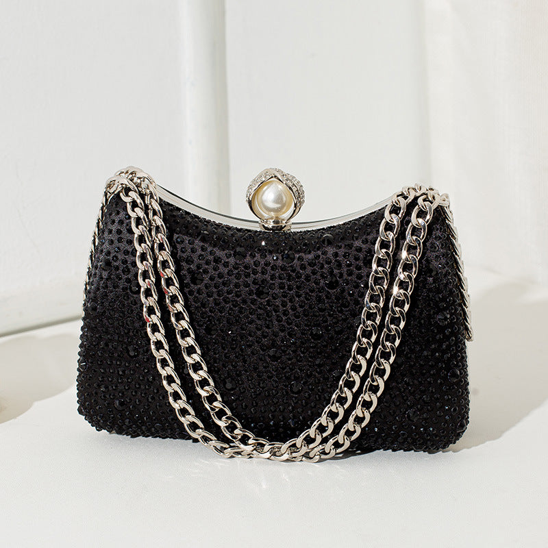 Fashionable lady diamond evening bag crossbody single shoulder chain handbag banquet full diamond small square bag