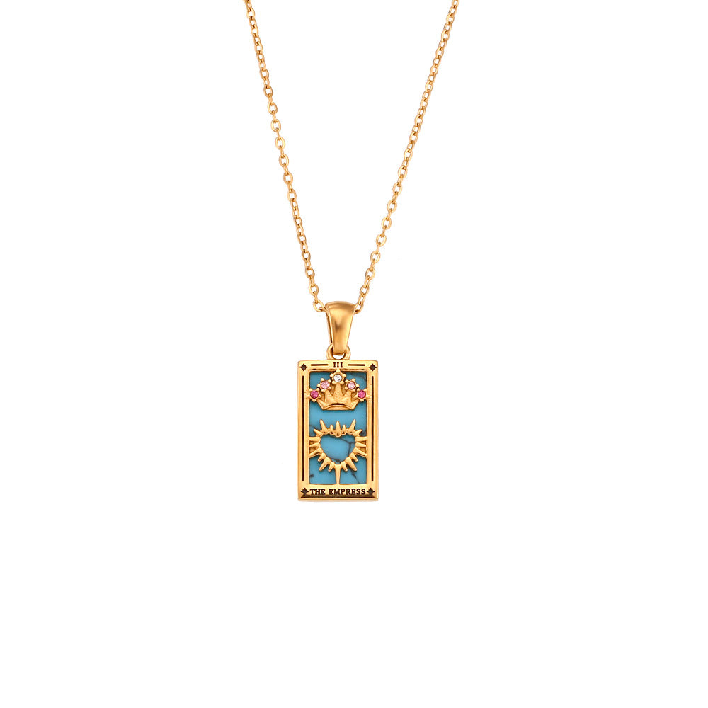 Fashion retro popular hot selling pendant jewelry stainless steel rectangular oil drop zircon tarot necklace