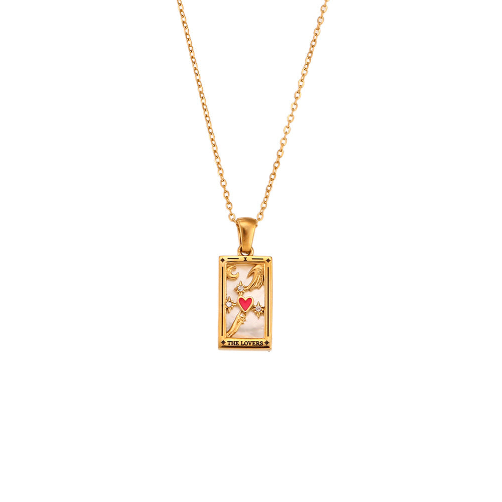 Fashion retro popular hot selling pendant jewelry stainless steel rectangular oil drop zircon tarot necklace