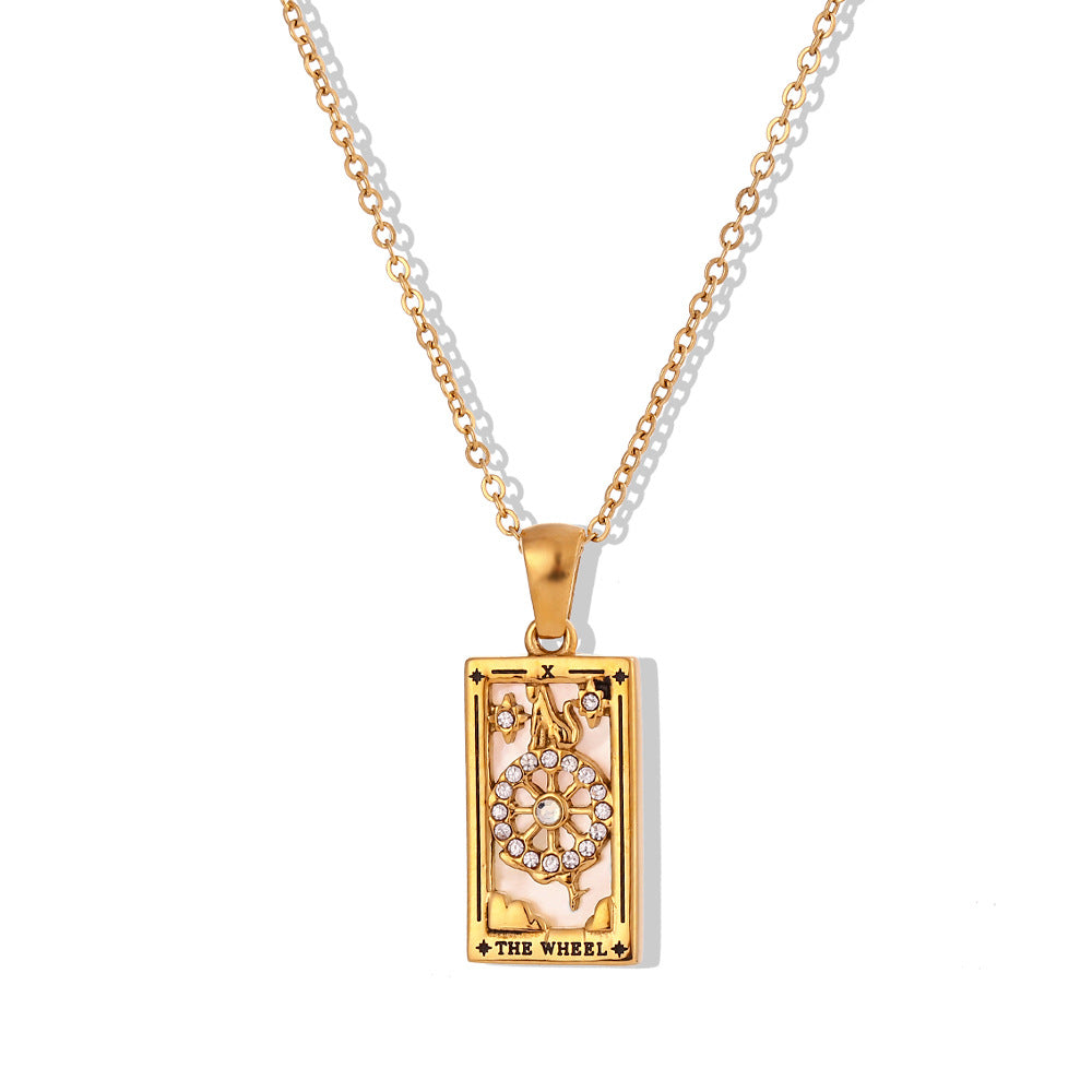 Fashion retro popular hot selling pendant jewelry stainless steel rectangular oil drop zircon tarot necklace