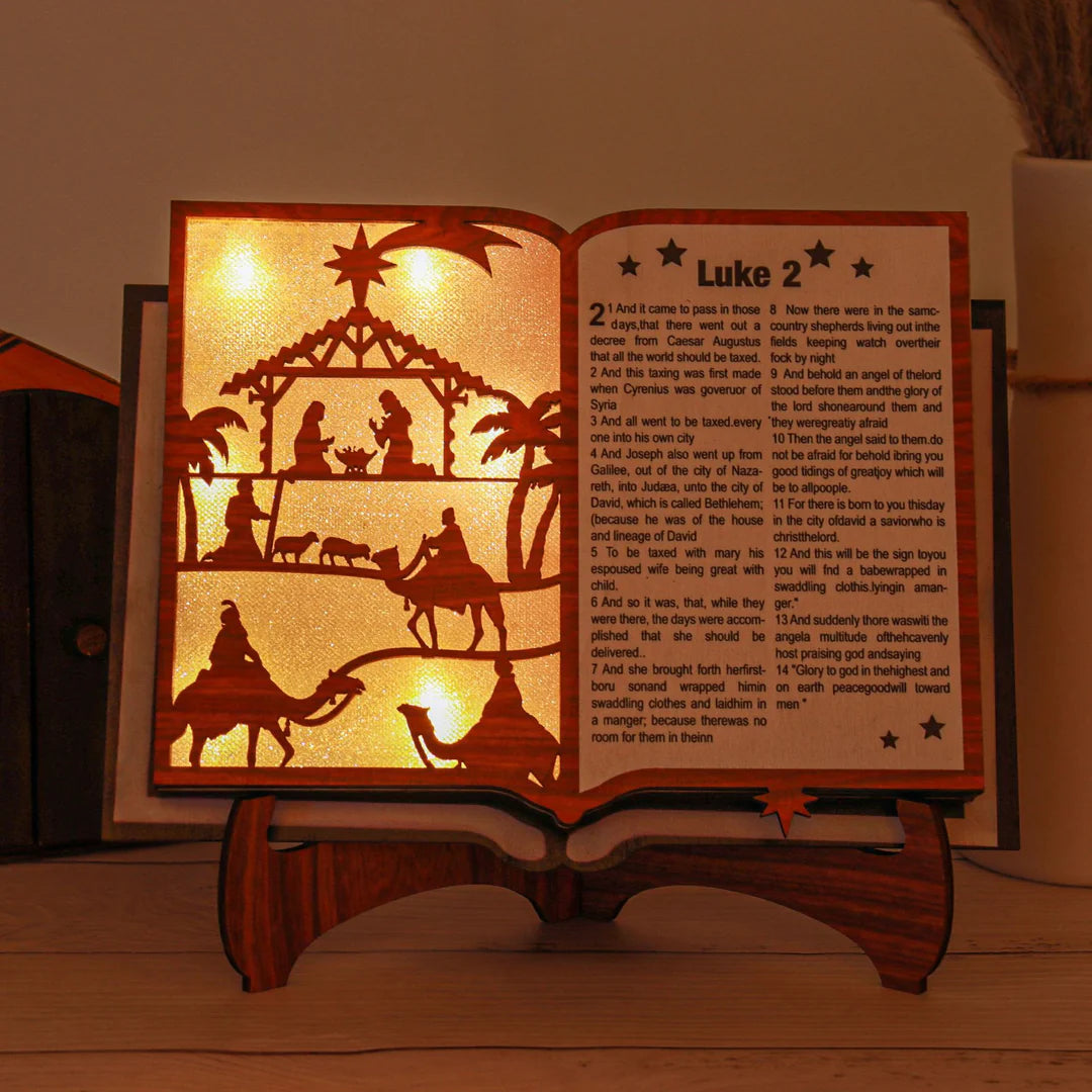 Wooden Standing Nativity Bible Book
