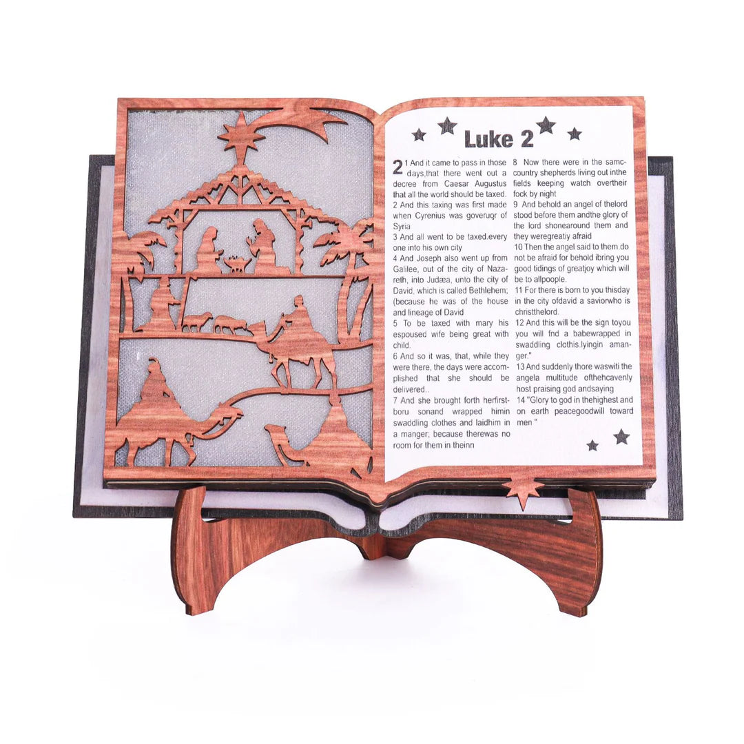 Wooden Standing Nativity Bible Book