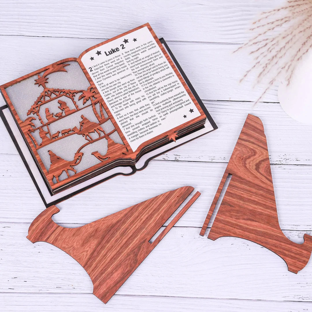 Wooden Standing Nativity Bible Book
