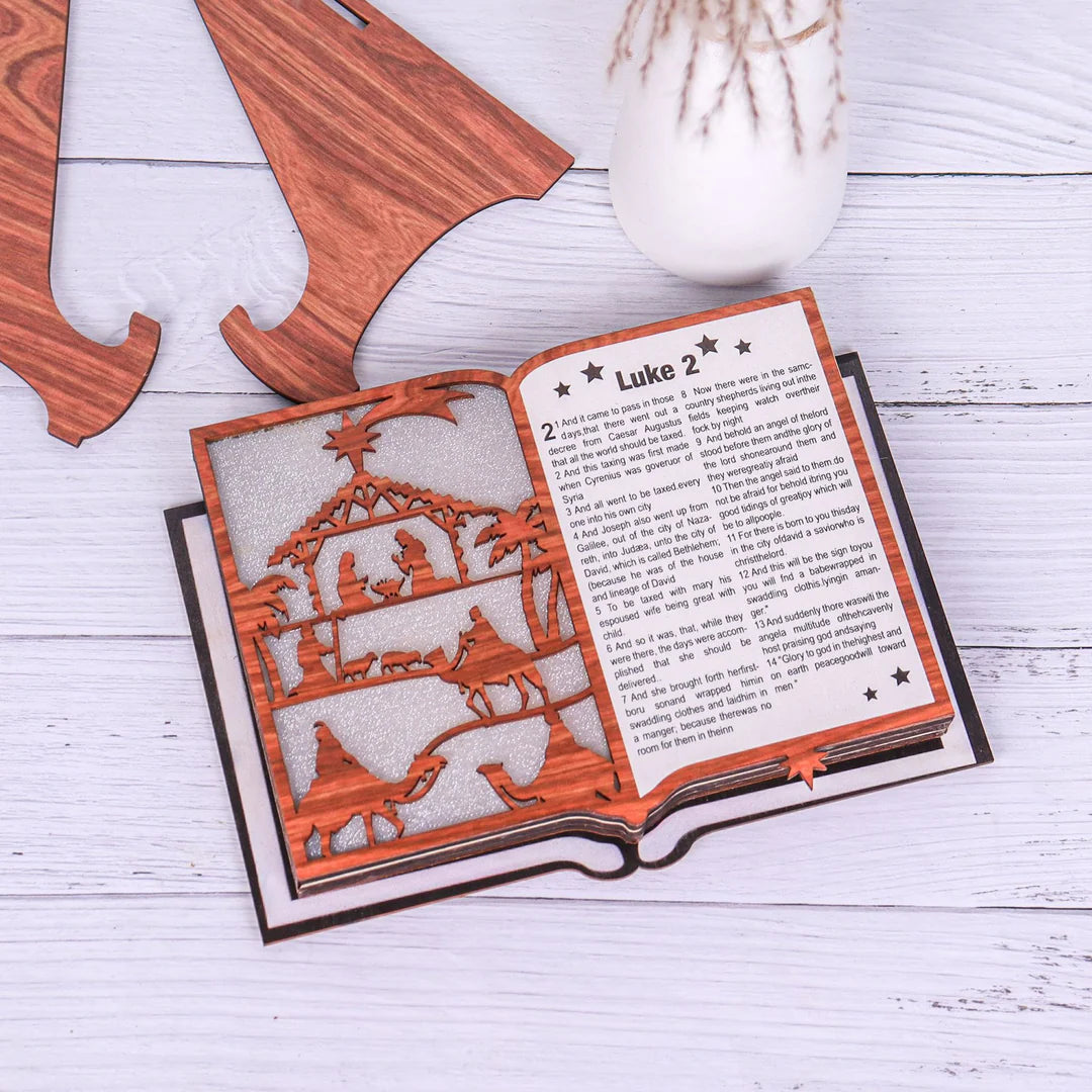 Wooden Standing Nativity Bible Book