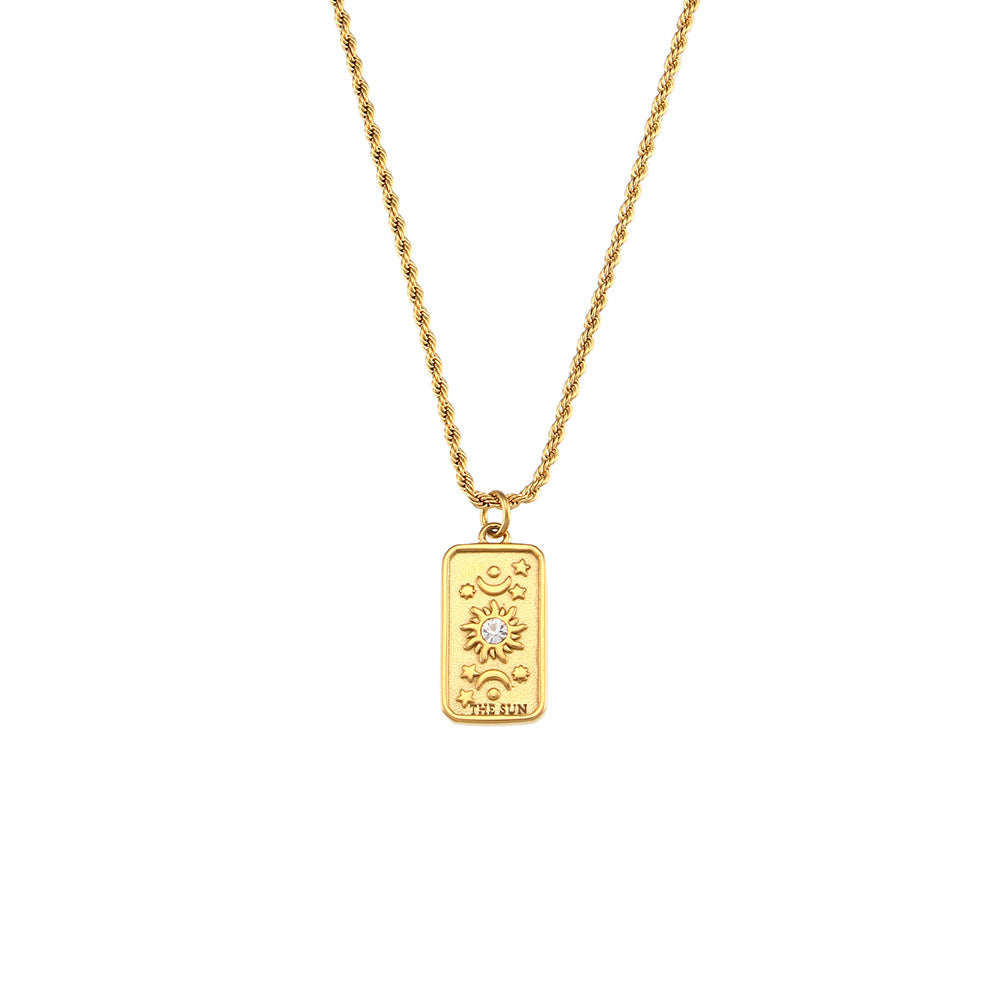 Fashion retro popular hot selling pendant jewelry stainless steel rectangular oil drop zircon tarot necklace