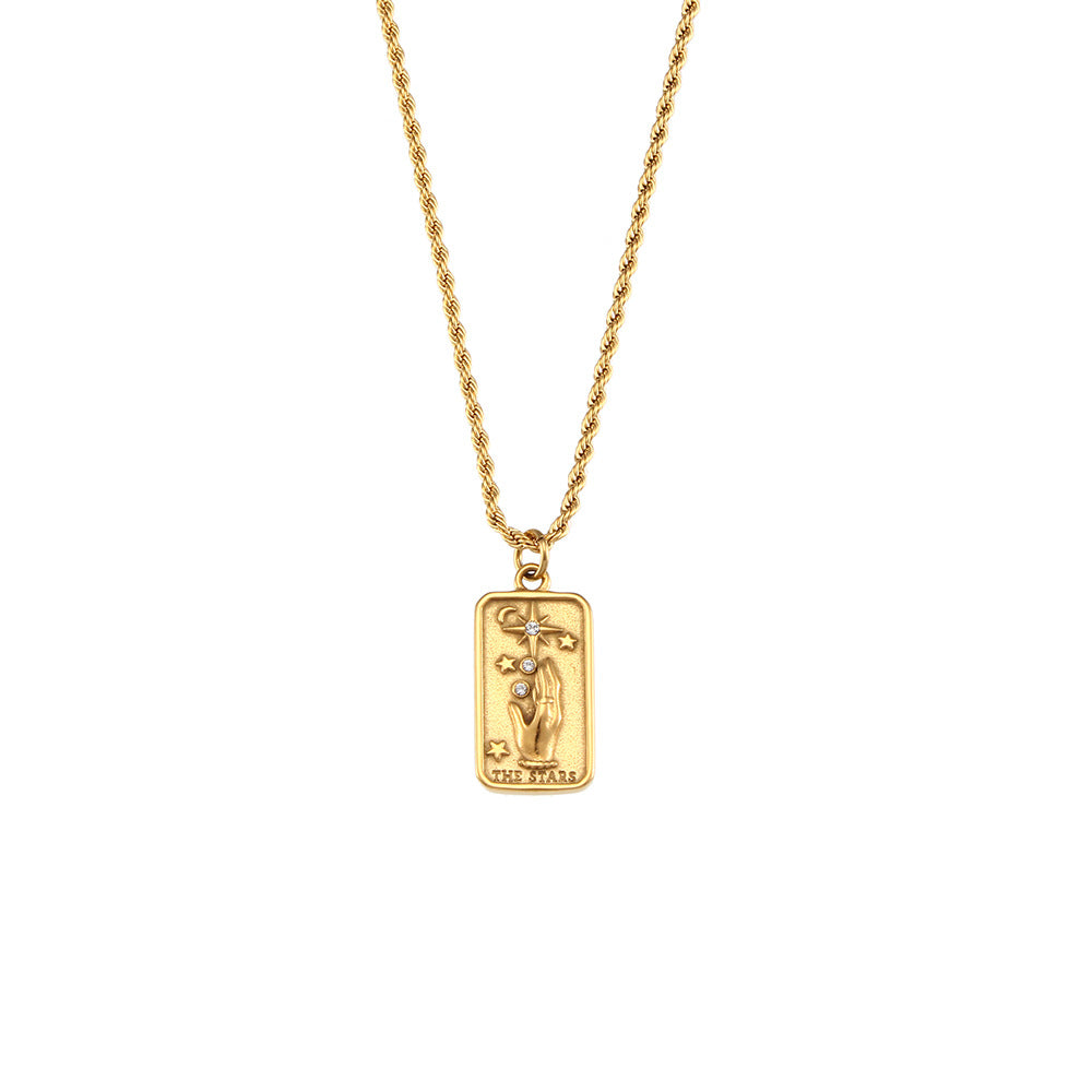 Fashion retro popular hot selling pendant jewelry stainless steel rectangular oil drop zircon tarot necklace