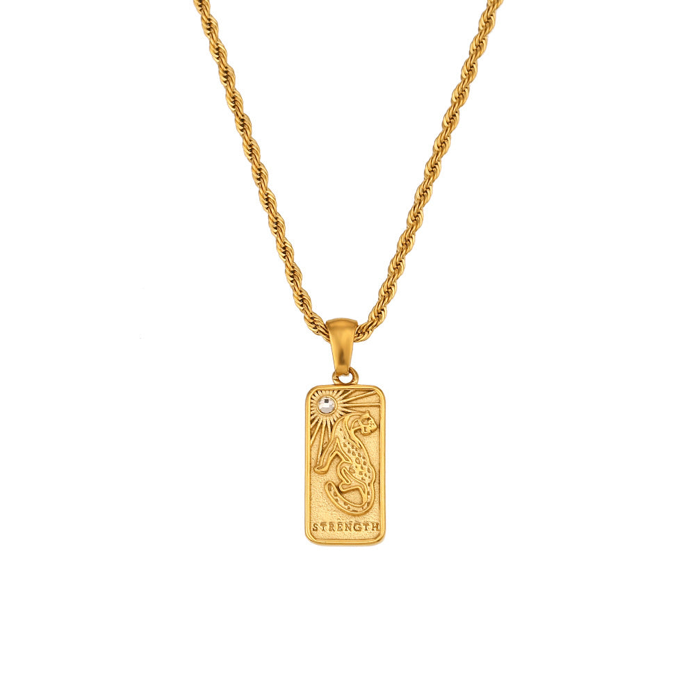Fashion retro popular hot selling pendant jewelry stainless steel rectangular oil drop zircon tarot necklace