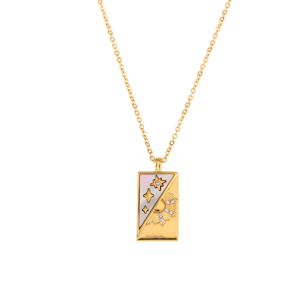 Fashion retro popular hot selling pendant jewelry stainless steel rectangular oil drop zircon tarot necklace