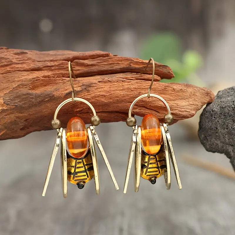 Bee Amber Glass Earrings🐝