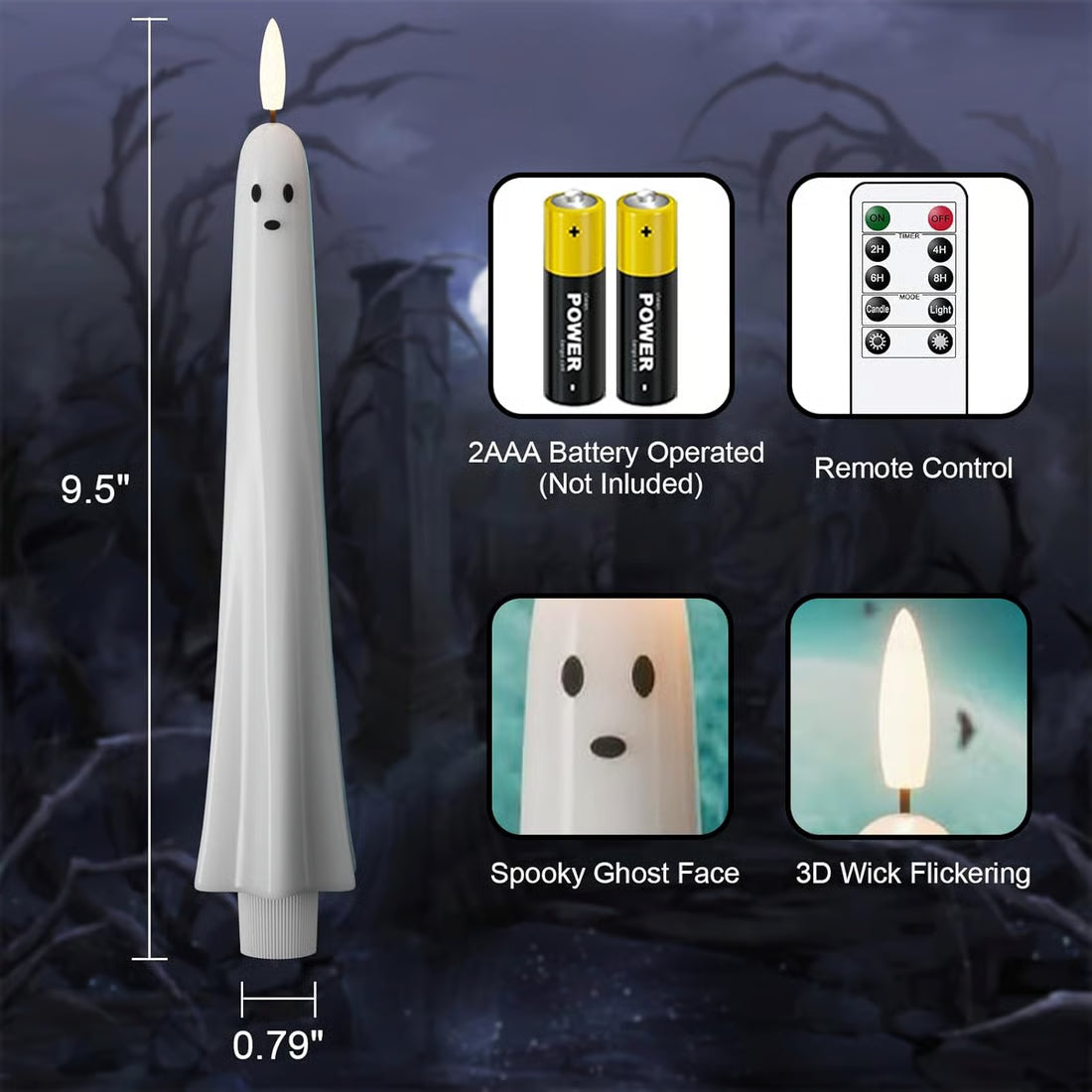 👻Ghost Flameless Taper Candles with Remote and Timer