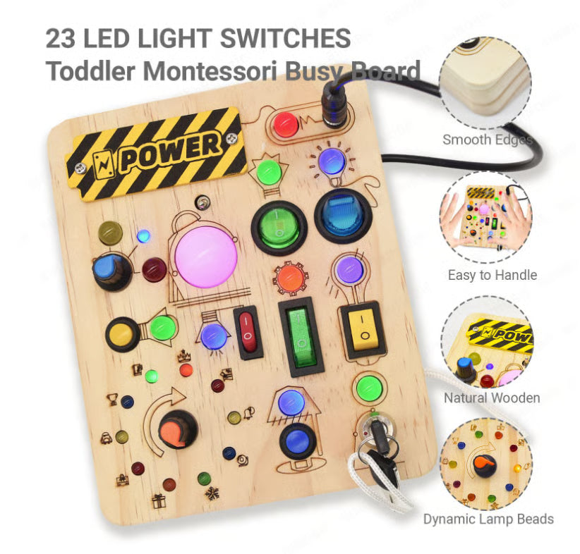Montessori Sensory Toys, Square-Shaped Wooden Busy Board