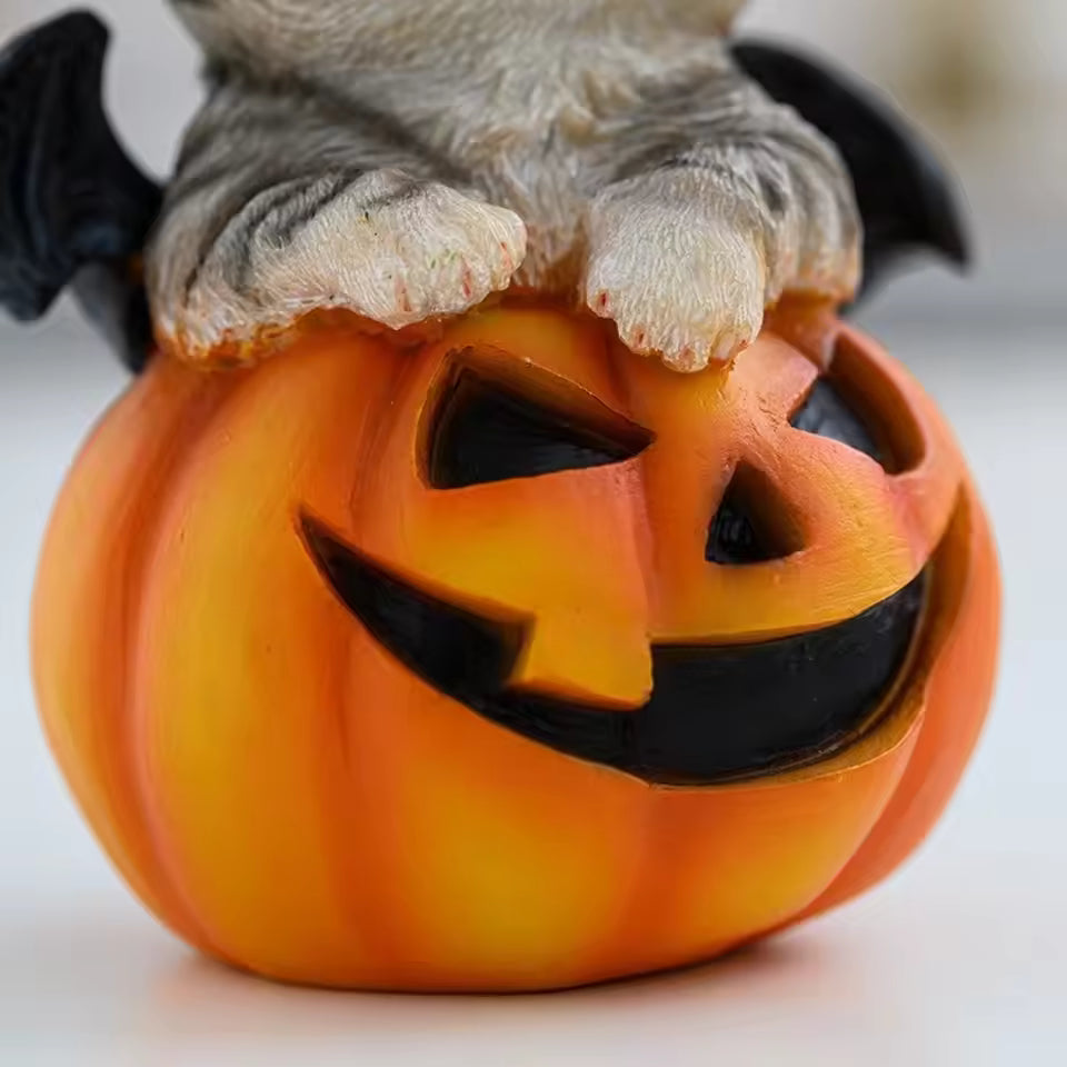 Cute Halloween Cat Pumpkin Statue