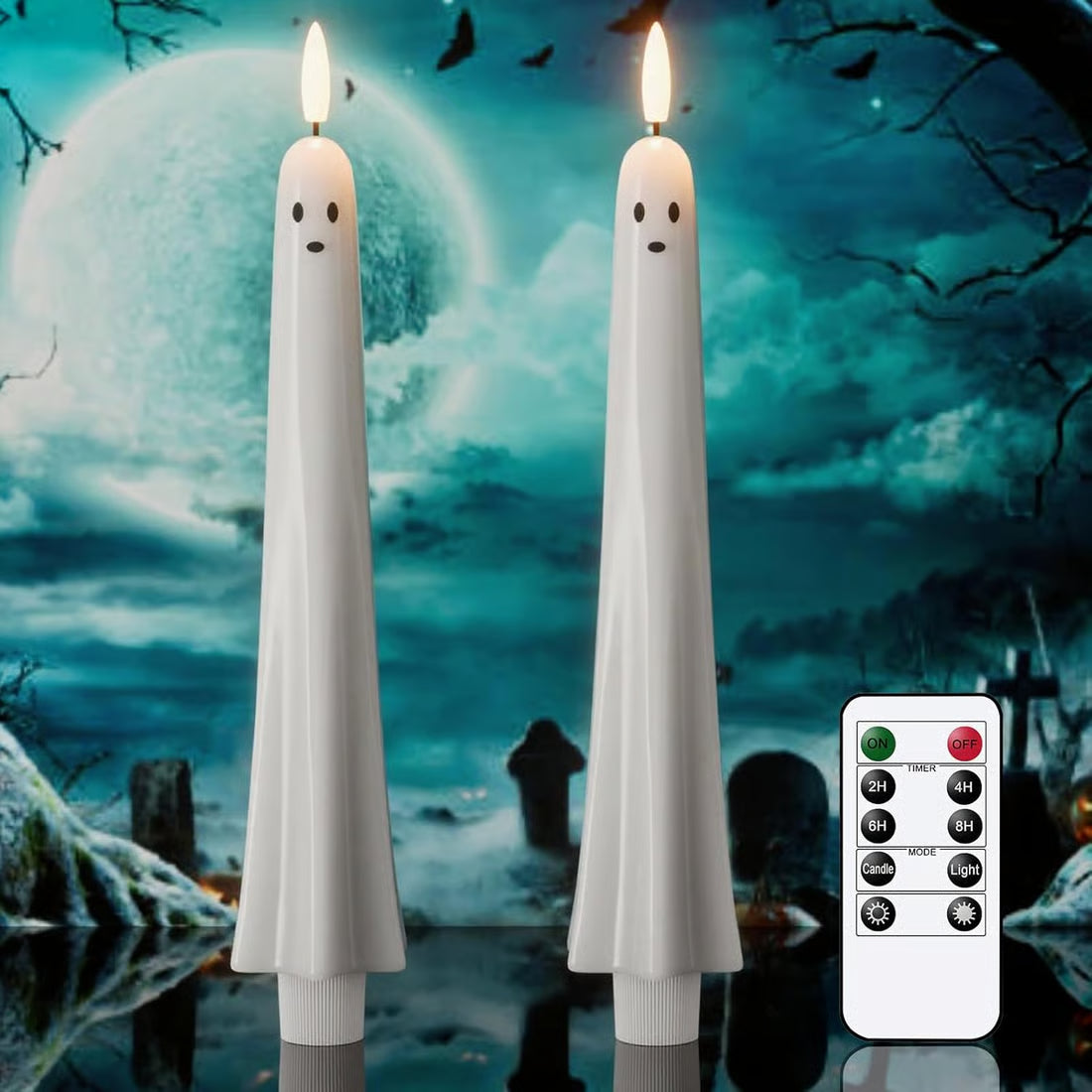 👻Ghost Flameless Taper Candles with Remote and Timer