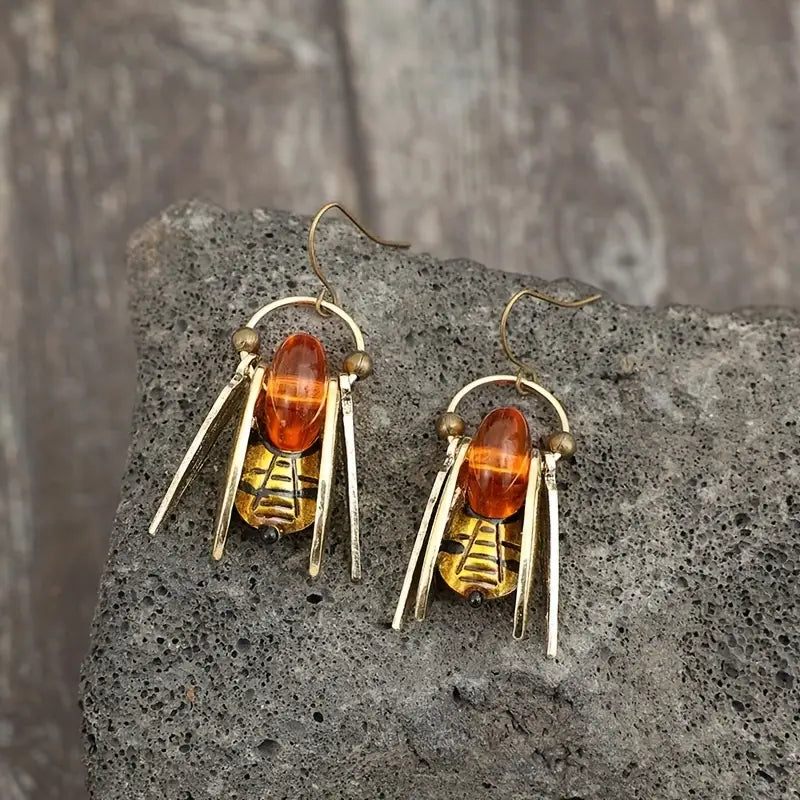 Bee Amber Glass Earrings🐝
