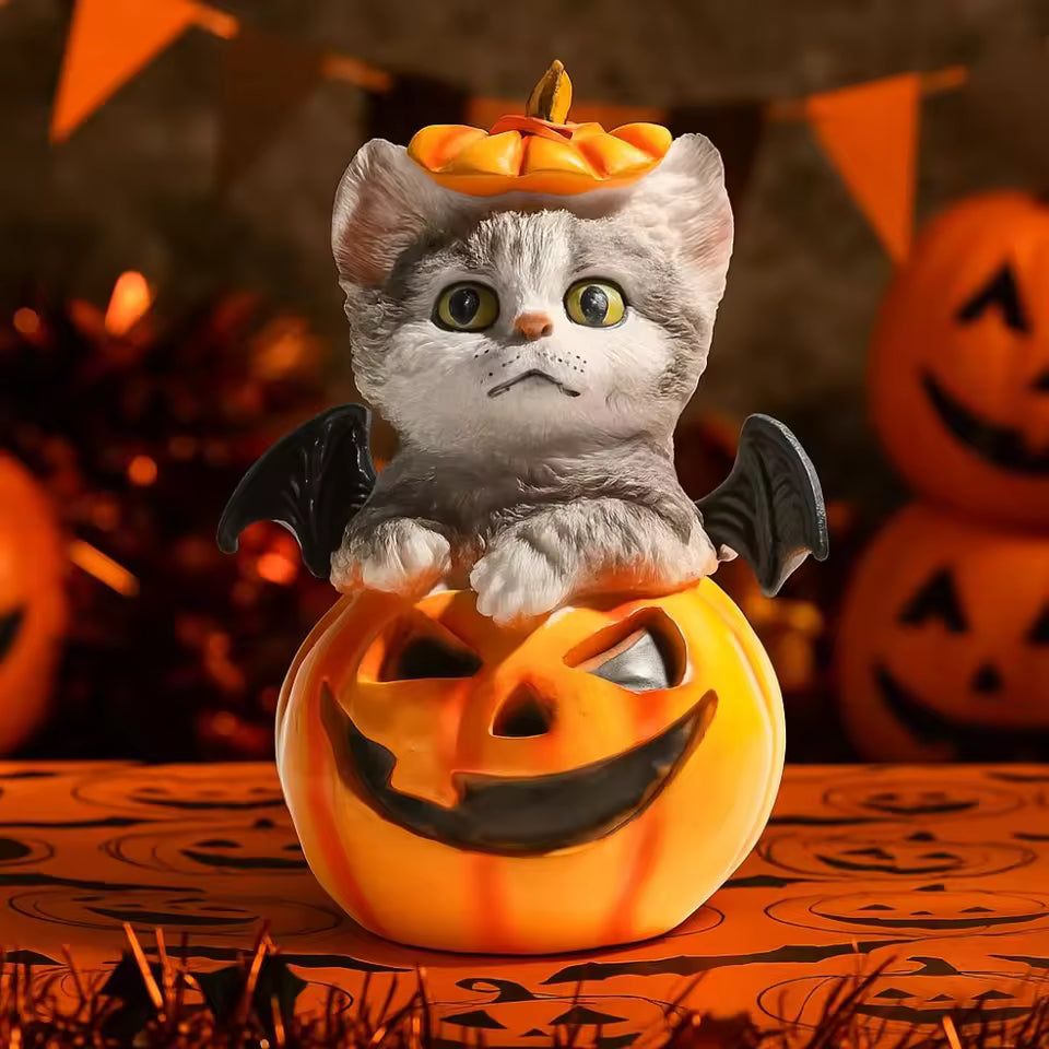 Cute Halloween Cat Pumpkin Statue
