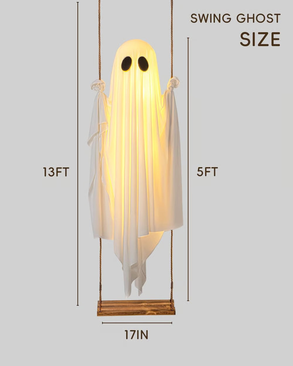 🔥Large Hanging Swing Ghost Halloween Decor with String Lights - Spooky Cute Ghosts👻
