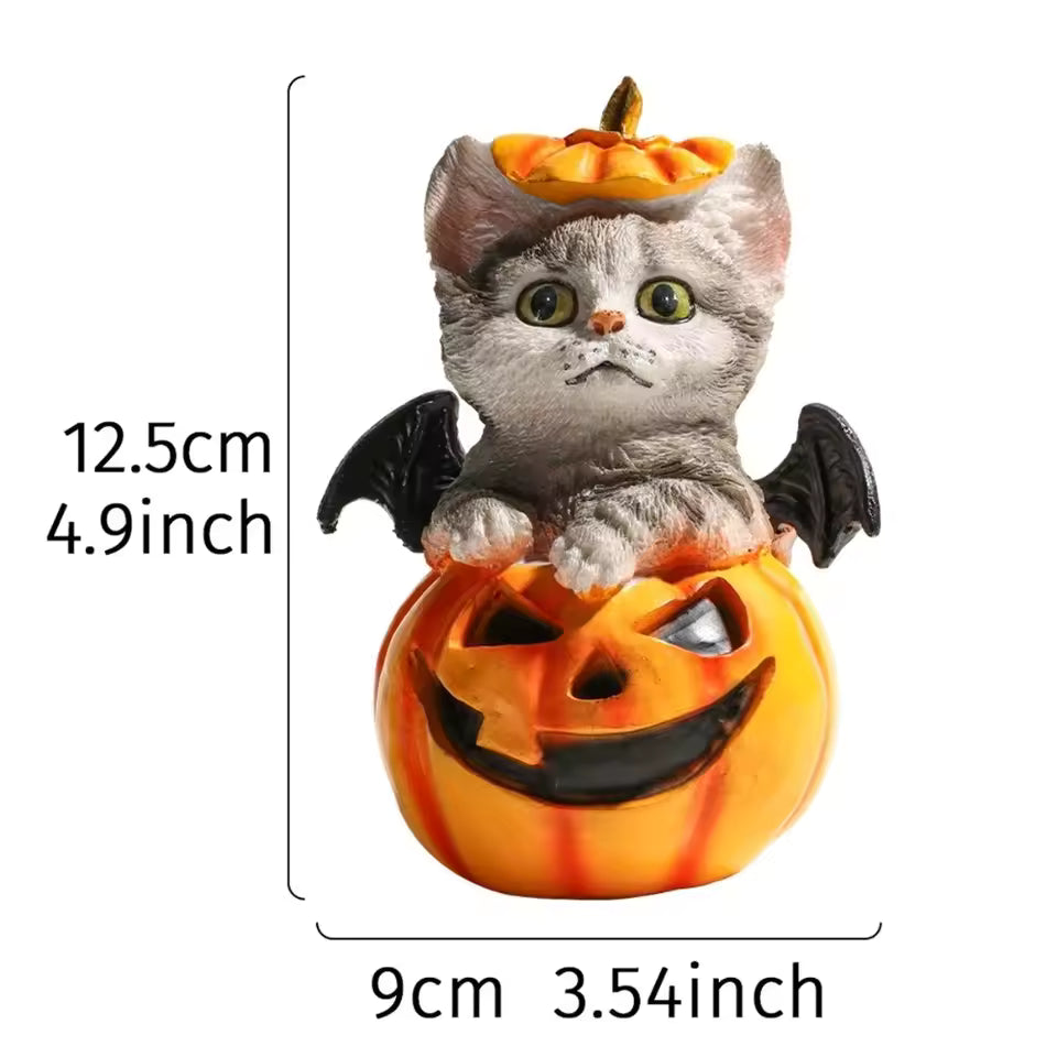 Cute Halloween Cat Pumpkin Statue
