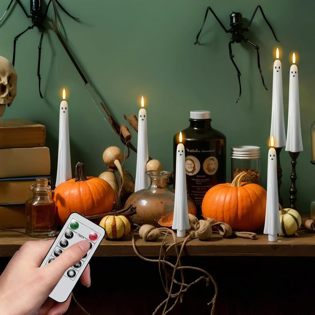 👻Ghost Flameless Taper Candles with Remote and Timer