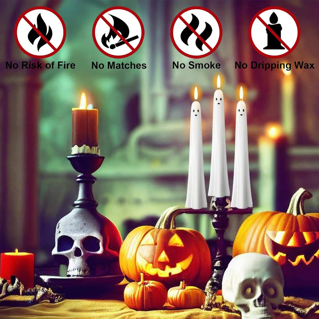 👻Ghost Flameless Taper Candles with Remote and Timer