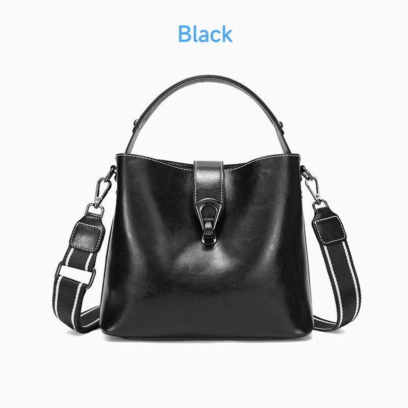 Genuine leather crossbody bag, women's 2025 new women's bucket bag, fashionable versatile shoulder bag, commuting handbag