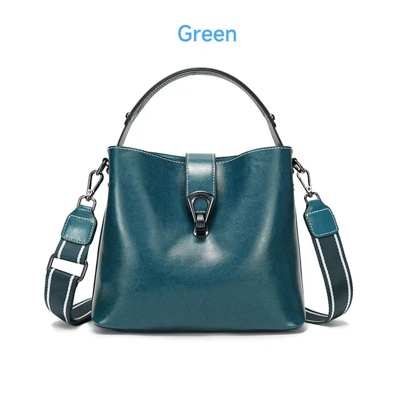Genuine leather crossbody bag, women's 2025 new women's bucket bag, fashionable versatile shoulder bag, commuting handbag