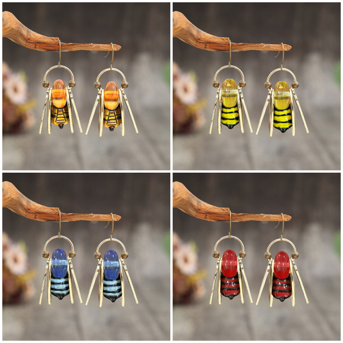 Bee Amber Glass Earrings🐝