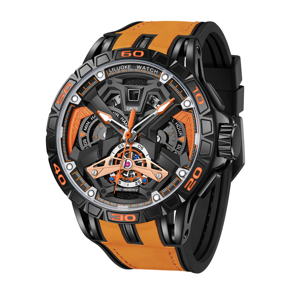 NIBOSI Watches For Men Star Quest Concept Watches Cool Dress Watch 30ATM Luminous Skeleton Design (LK9017G, DT-LK9017G)