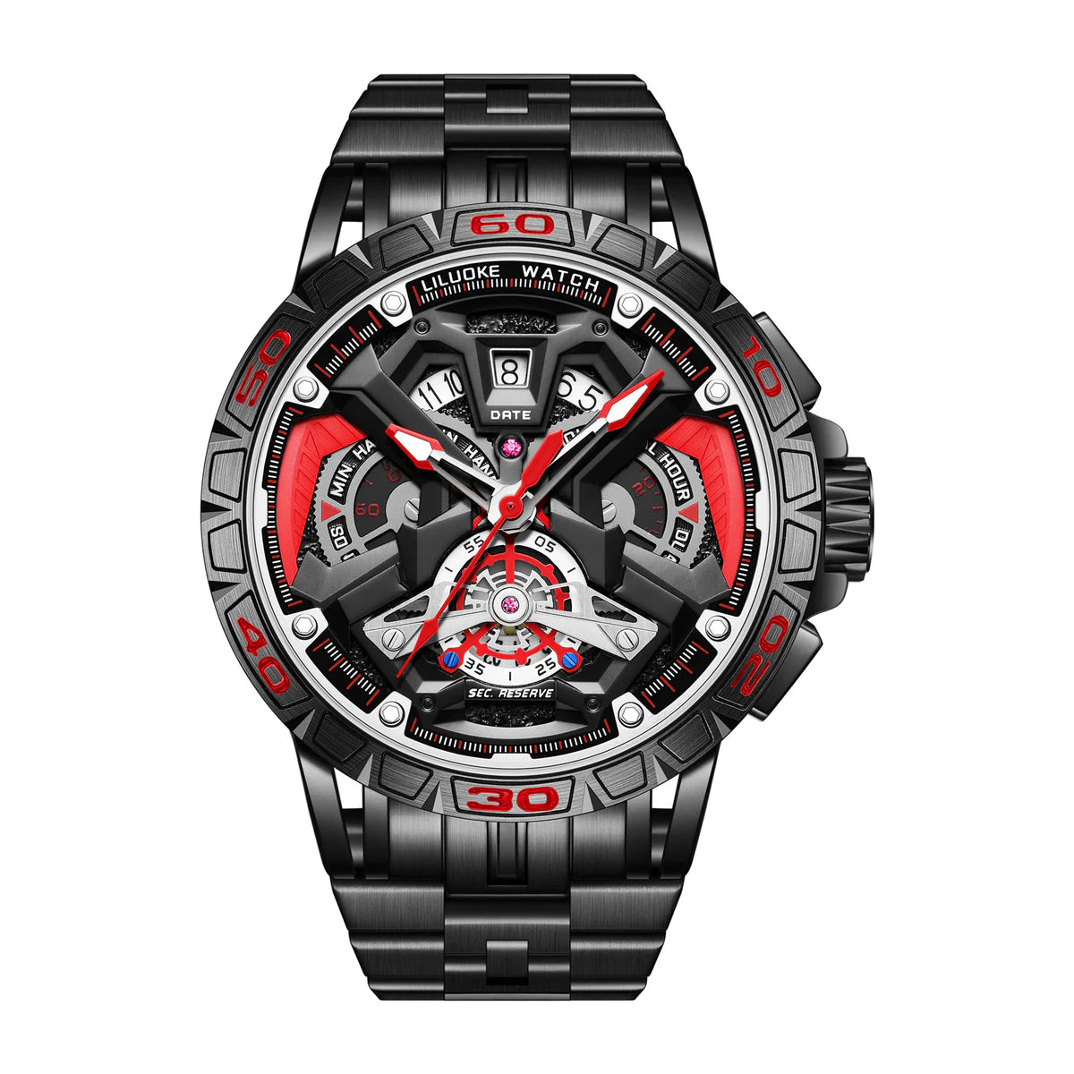 NIBOSI Watches For Men Star Quest Concept Watches Cool Dress Watch 30ATM Luminous Skeleton Design (LK9017G, DT-LK9017G)