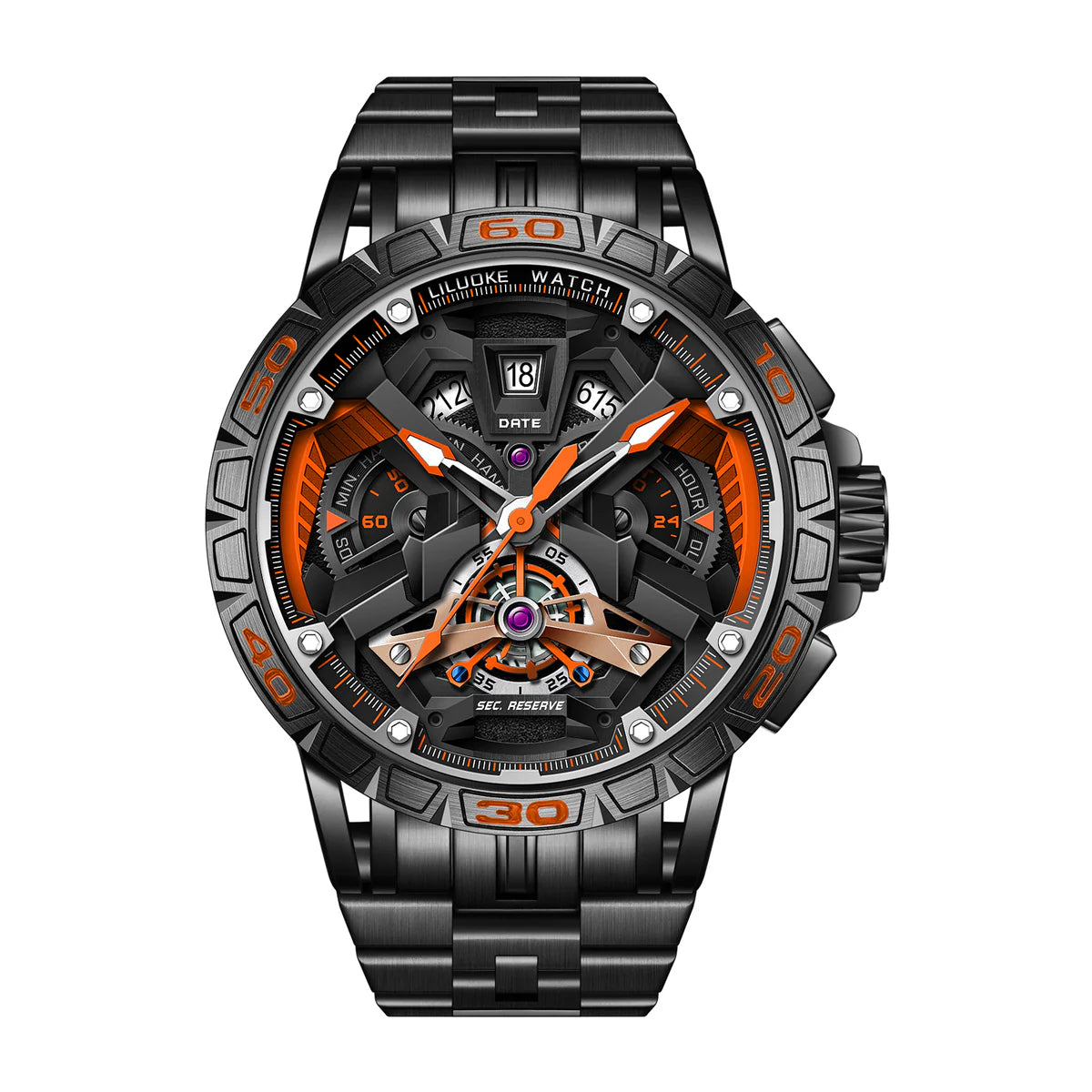 NIBOSI Watches For Men Star Quest Concept Watches Cool Dress Watch 30ATM Luminous Skeleton Design (LK9017G, DT-LK9017G)