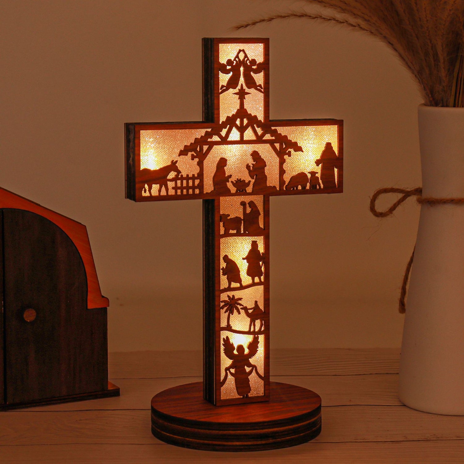 Wooden Standing Nativity Bible Book