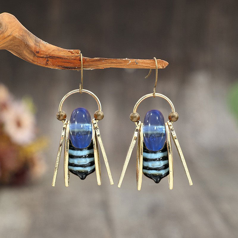 Bee Amber Glass Earrings🐝