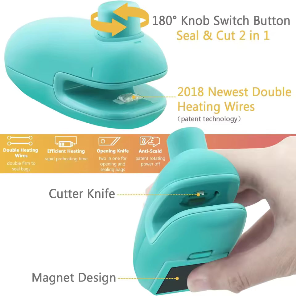 2-in-1 Mini Bag Heat Sealer – Portable & Easy to Use