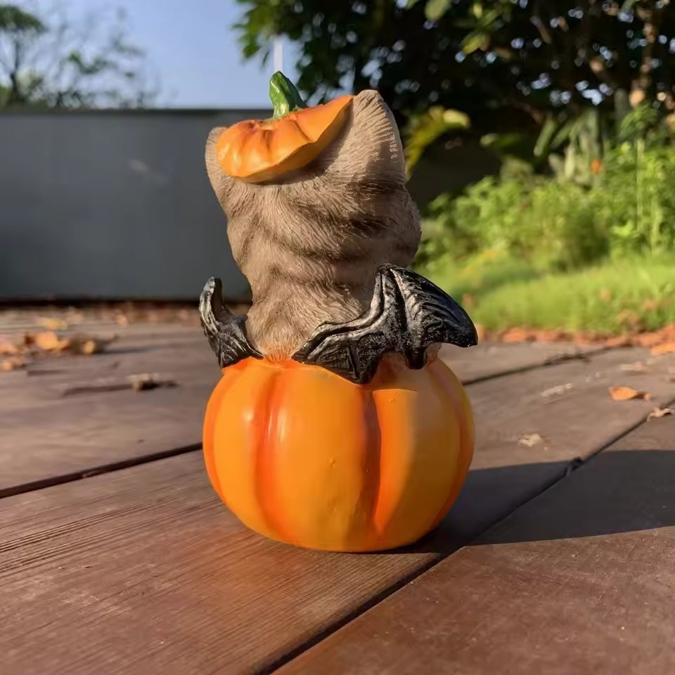 Cute Halloween Cat Pumpkin Statue