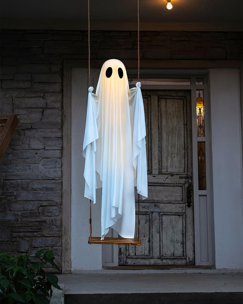 🔥Large Hanging Swing Ghost Halloween Decor with String Lights - Spooky Cute Ghosts👻