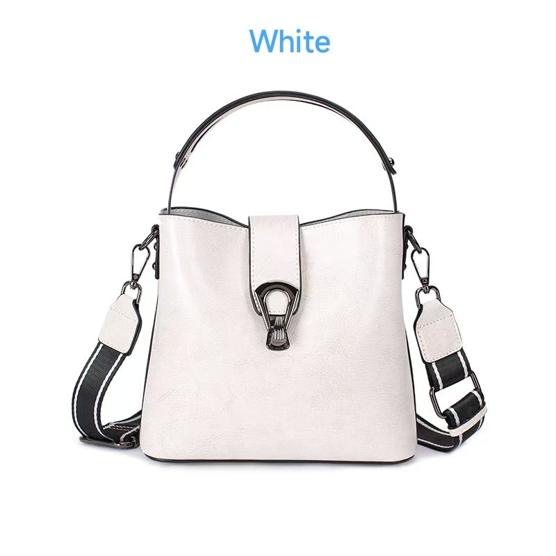 Genuine leather crossbody bag, women's 2025 new women's bucket bag, fashionable versatile shoulder bag, commuting handbag