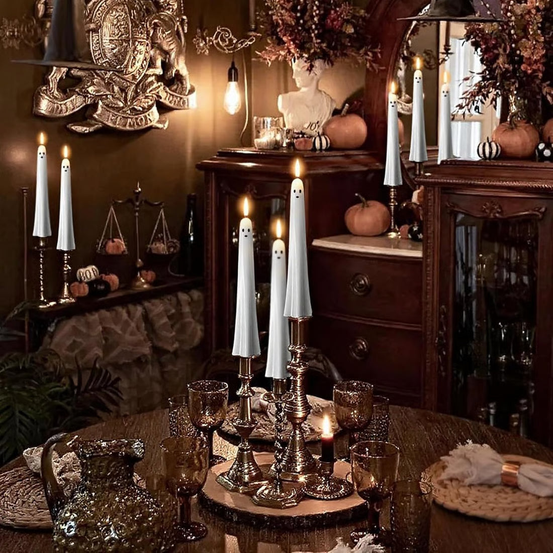 👻Ghost Flameless Taper Candles with Remote and Timer