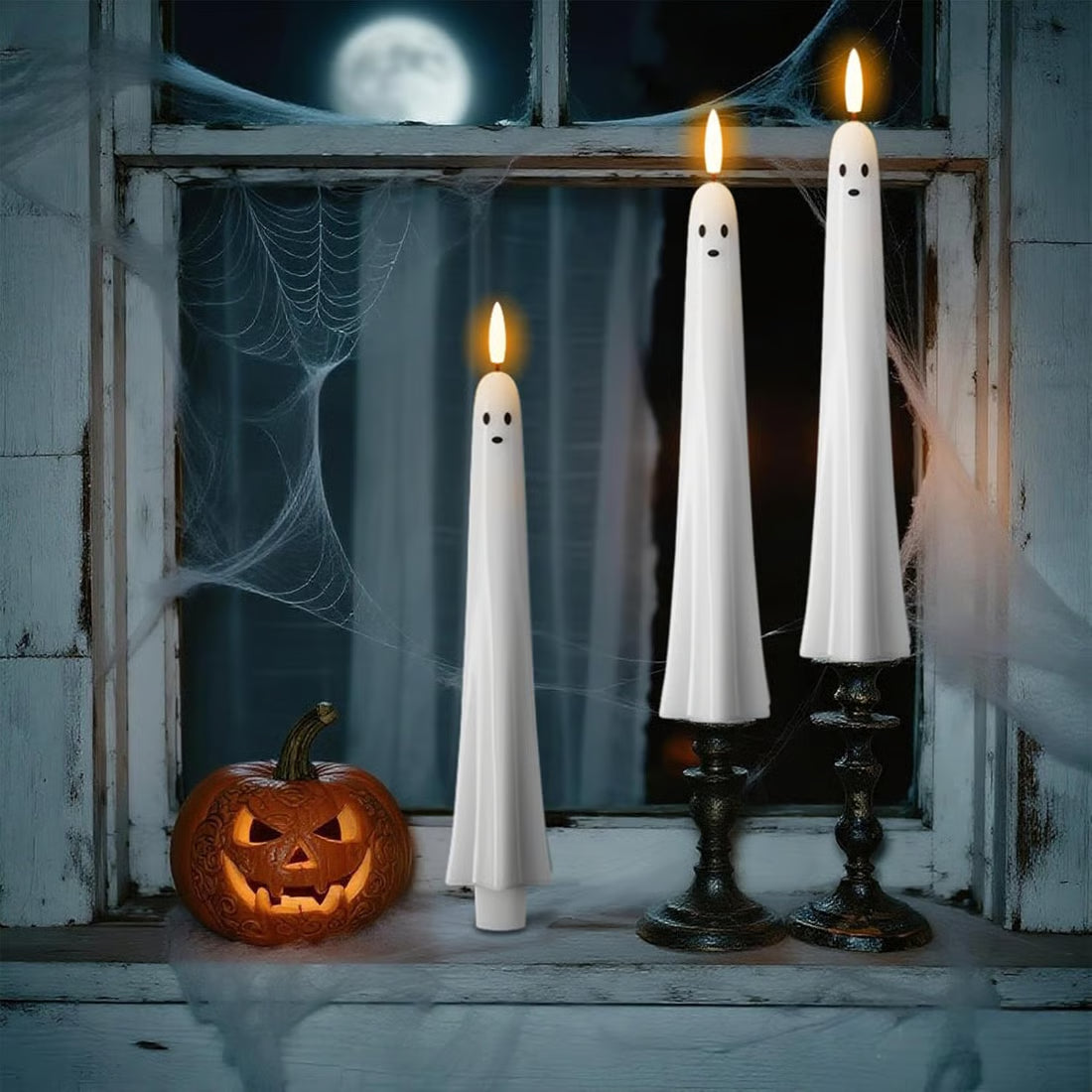 👻Ghost Flameless Taper Candles with Remote and Timer