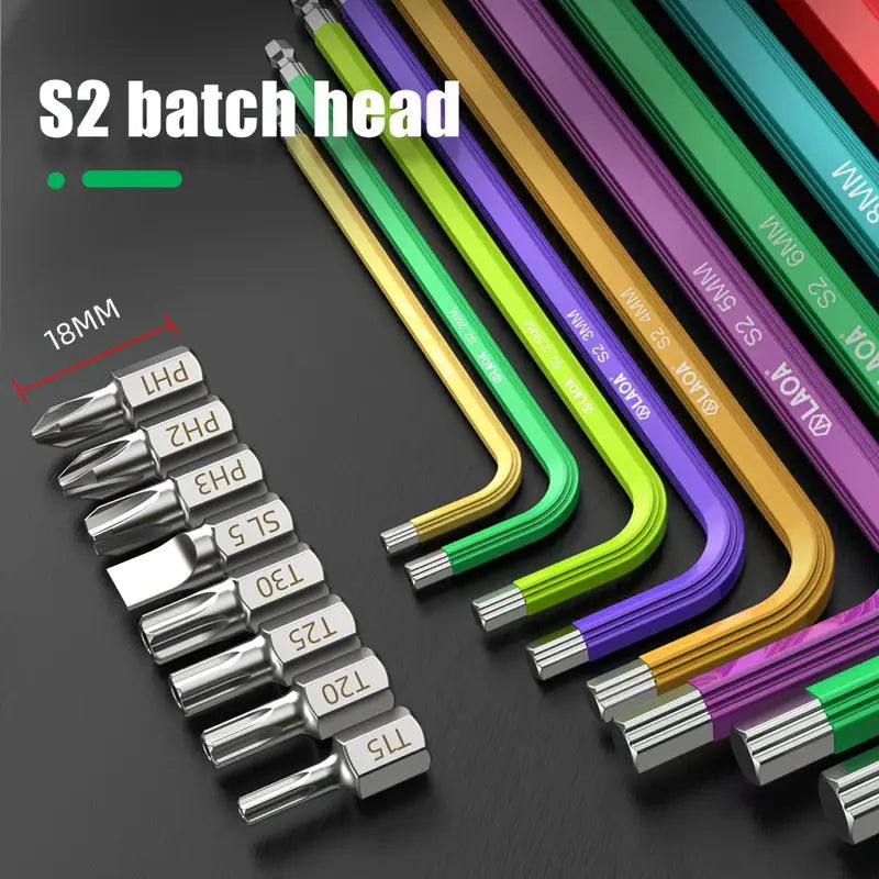 17-Piece Hexagonal Wrench Hanging Screwdriver With Screwdriver Bits Universal Rainbow Ball Head Hexagonal Hand Tool
