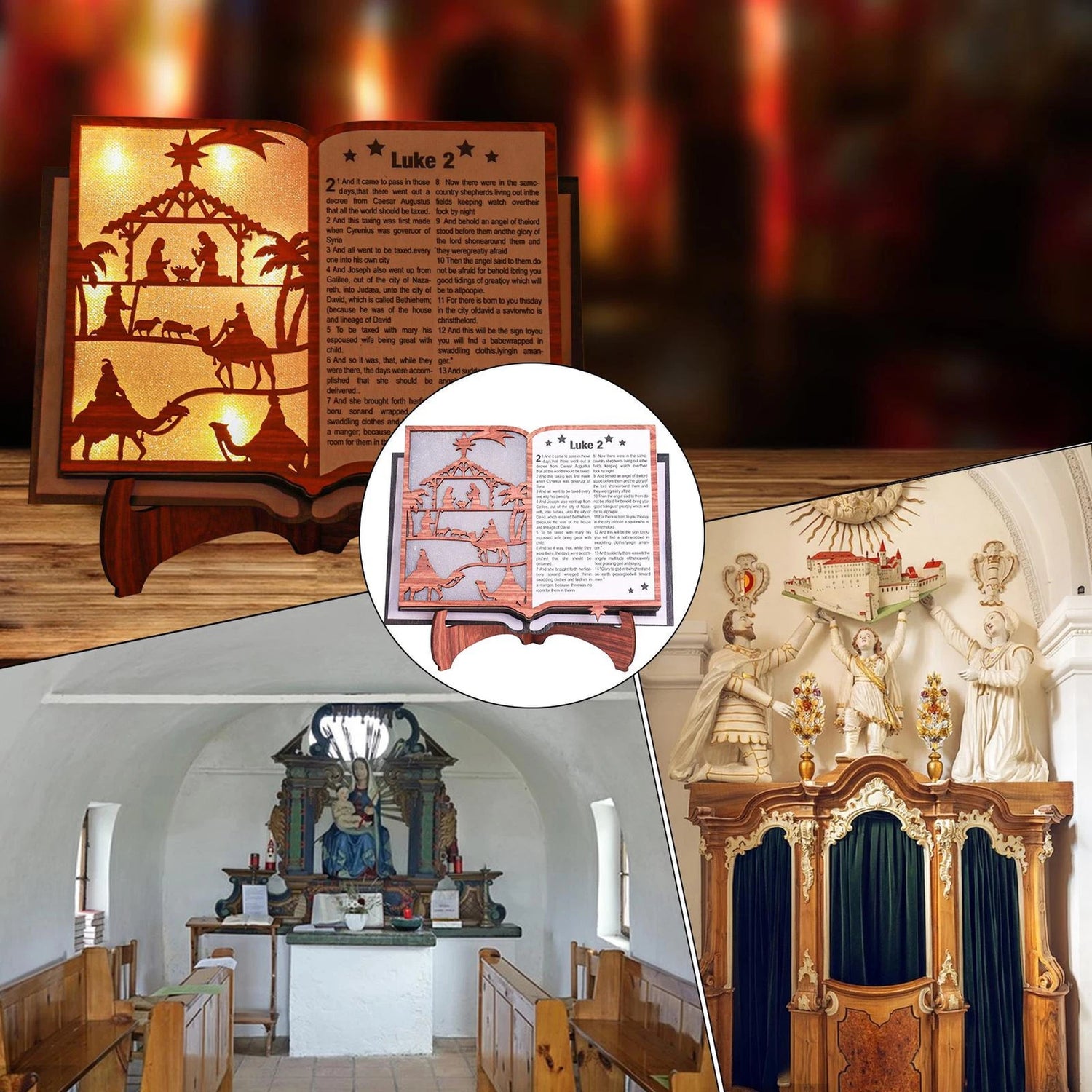 Wooden Standing Nativity Bible Book