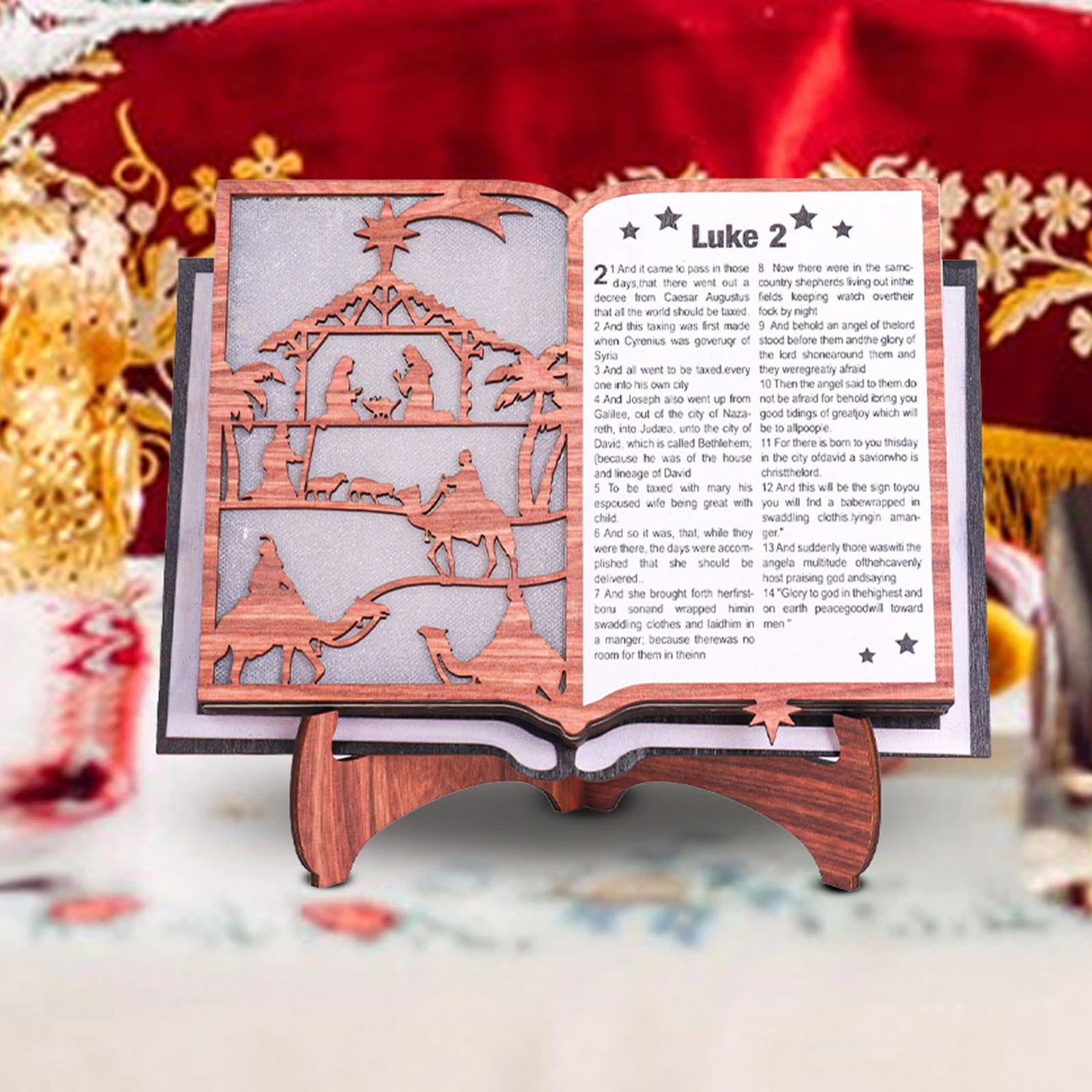 Wooden Standing Nativity Bible Book